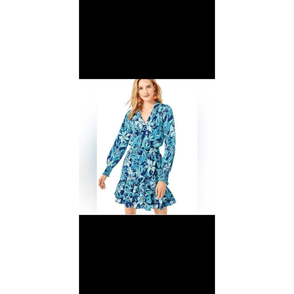 Lilly Pulitzer Cristiana Stretch Dress High Navy Take it or Leaf it  Sz 00